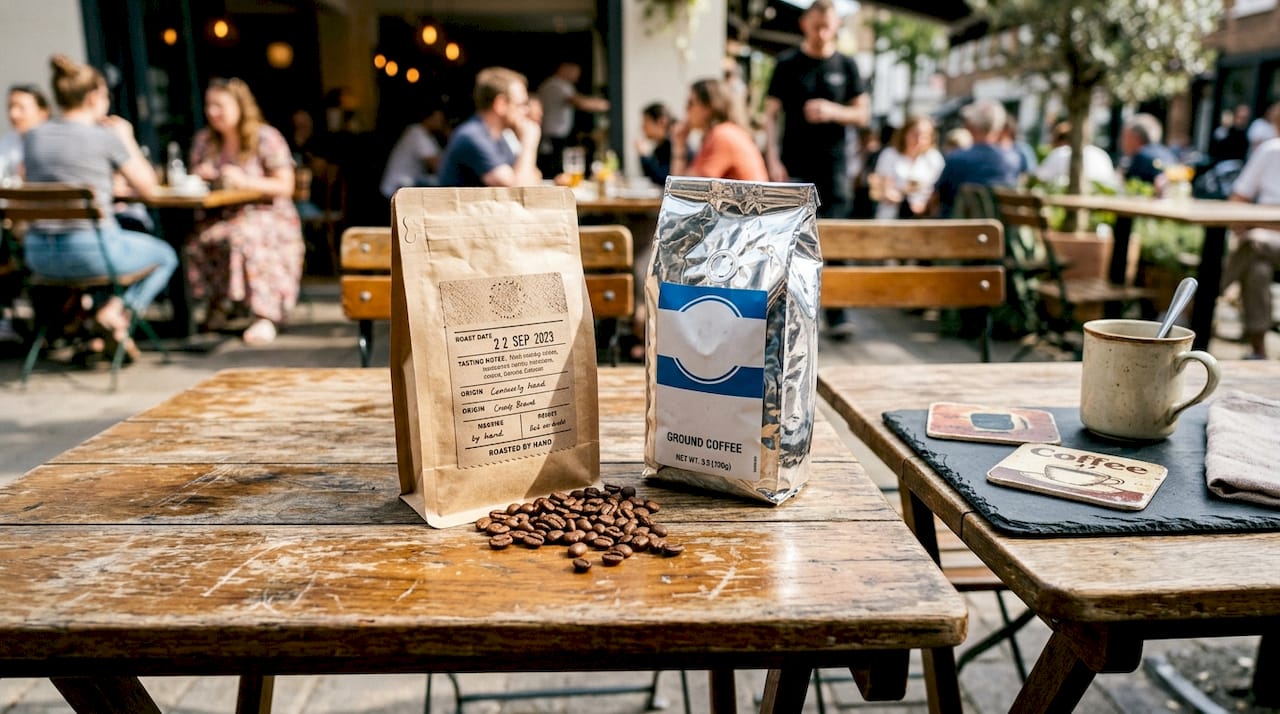 Comparison of fresh roasted and retail coffee bags