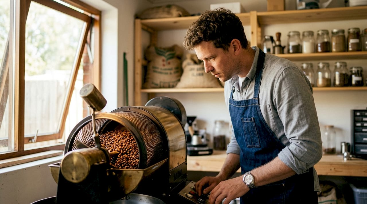 Coffee roaster adjusting roasting drum controls
