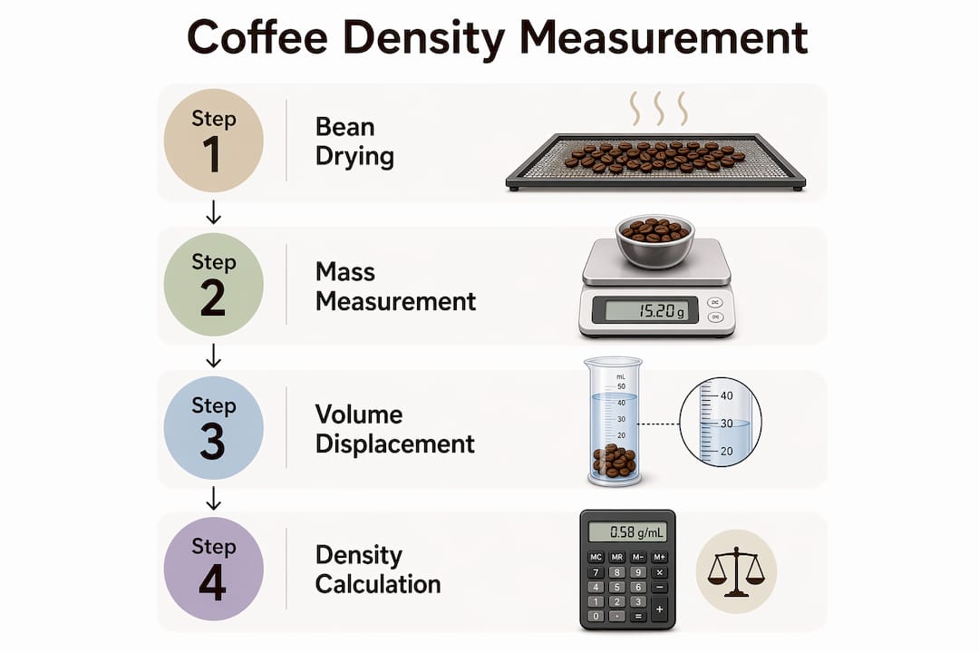 Infographic illustrating coffee density measurement steps