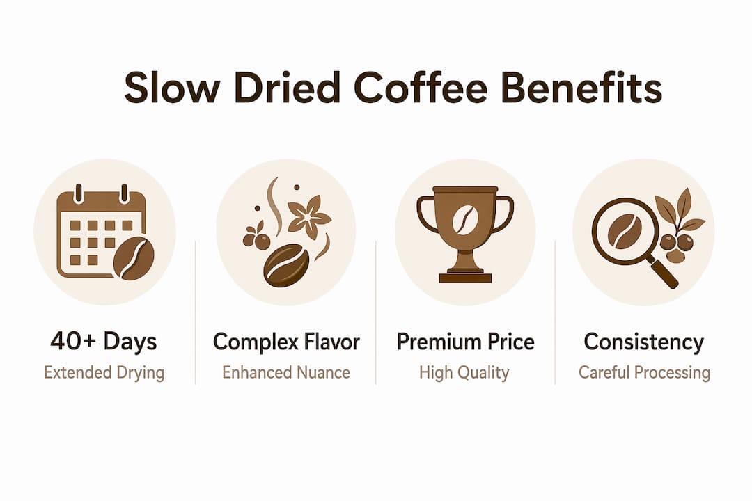 Infographic illustrating benefits of slow dried coffee