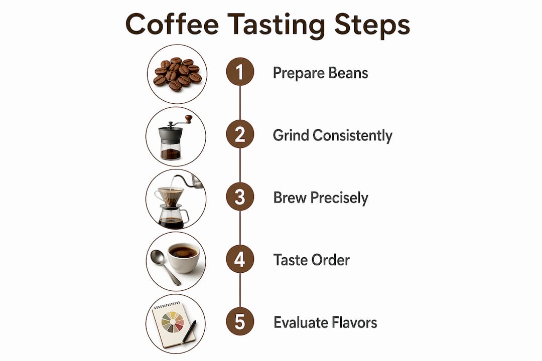 Infographic showing step-by-step coffee tasting process