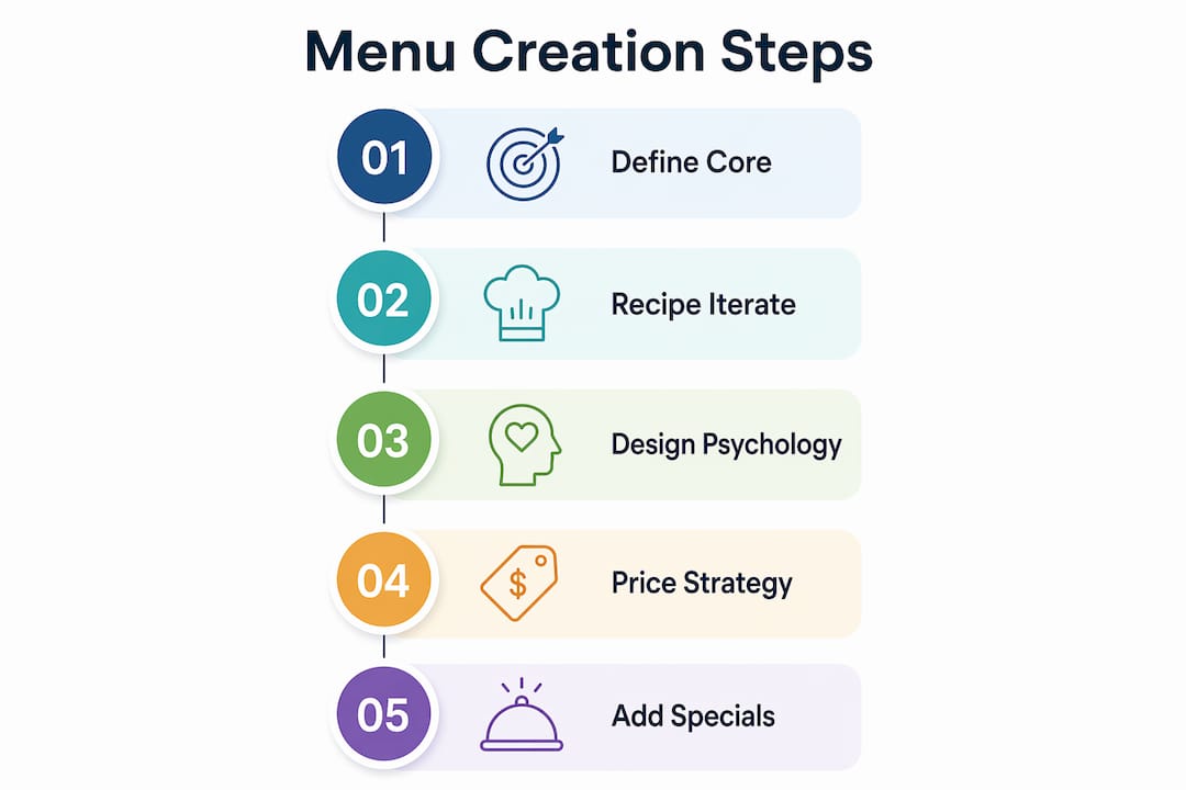 Infographic illustrating coffee menu creation steps