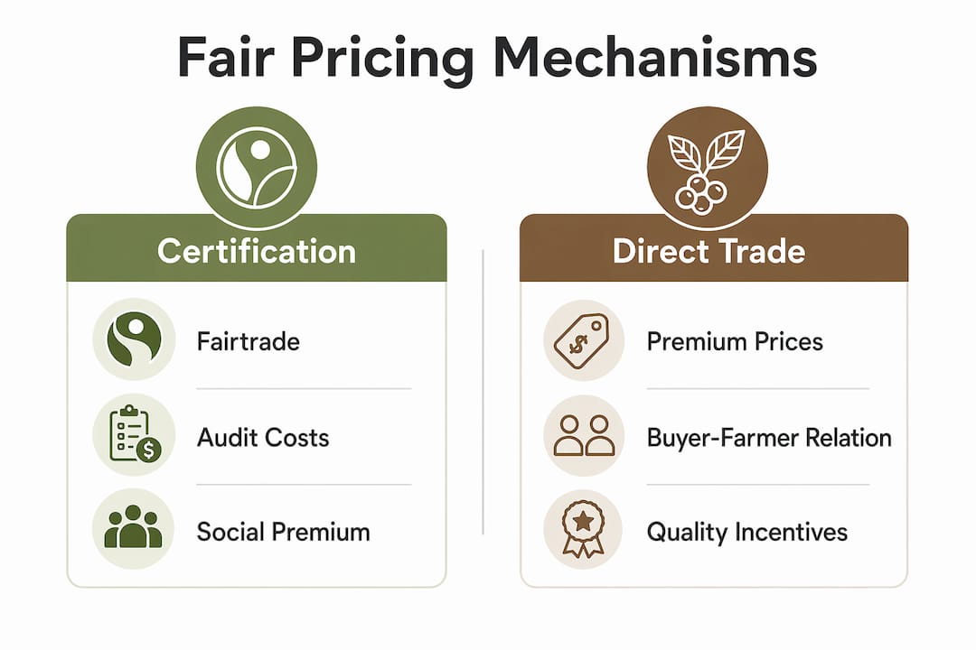 Infographic comparing fair coffee pricing mechanisms