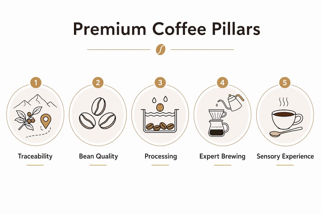 Infographic highlighting premium coffee key pillars