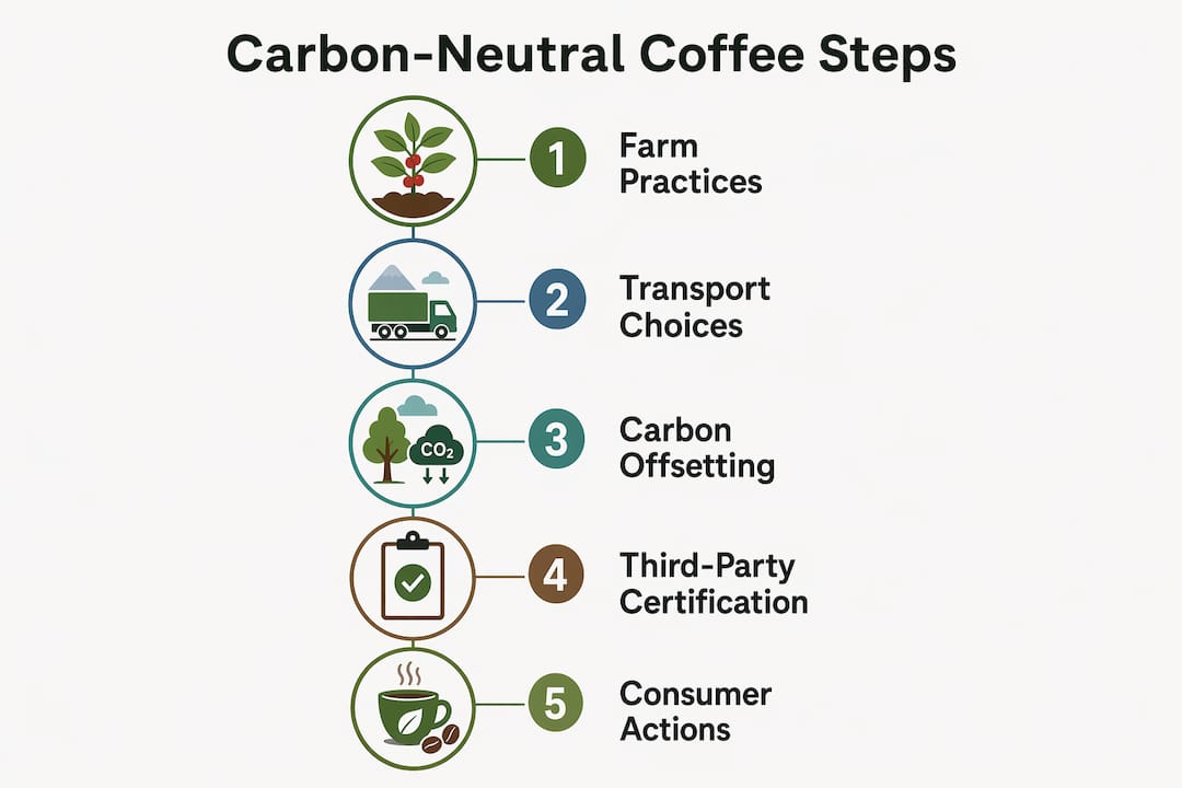 Infographic showing stages of carbon-neutral coffee production
