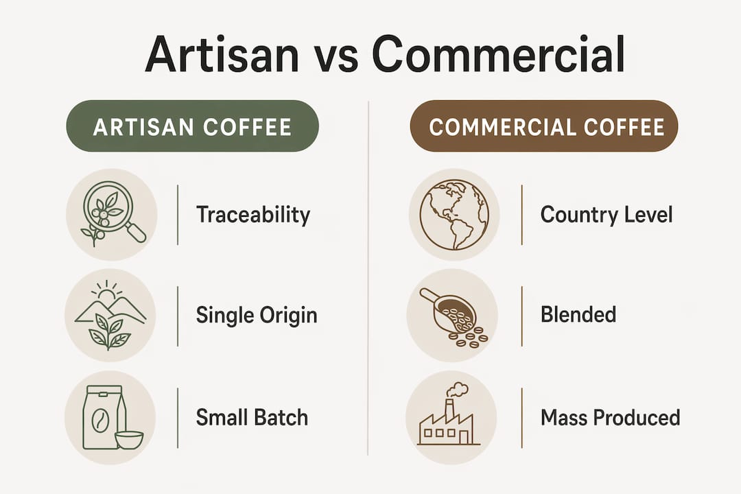 Infographic comparing artisan and commercial coffee features