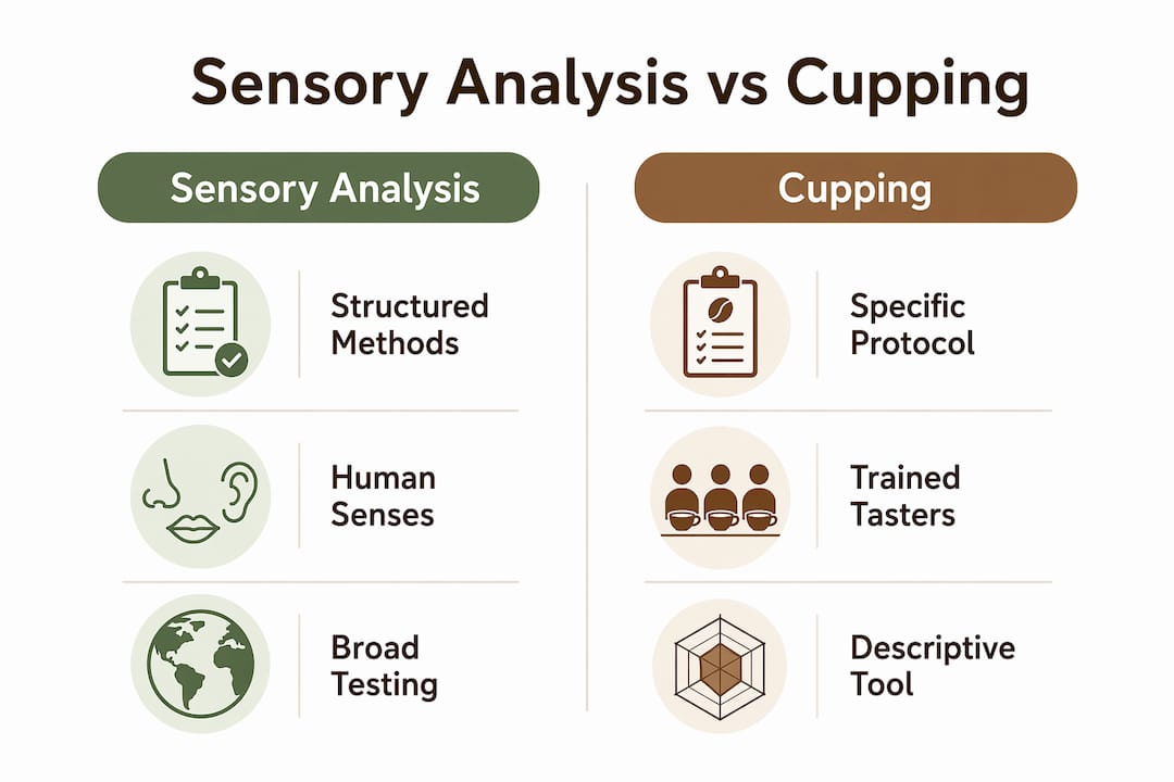 Infographic comparing sensory analysis and cupping methods