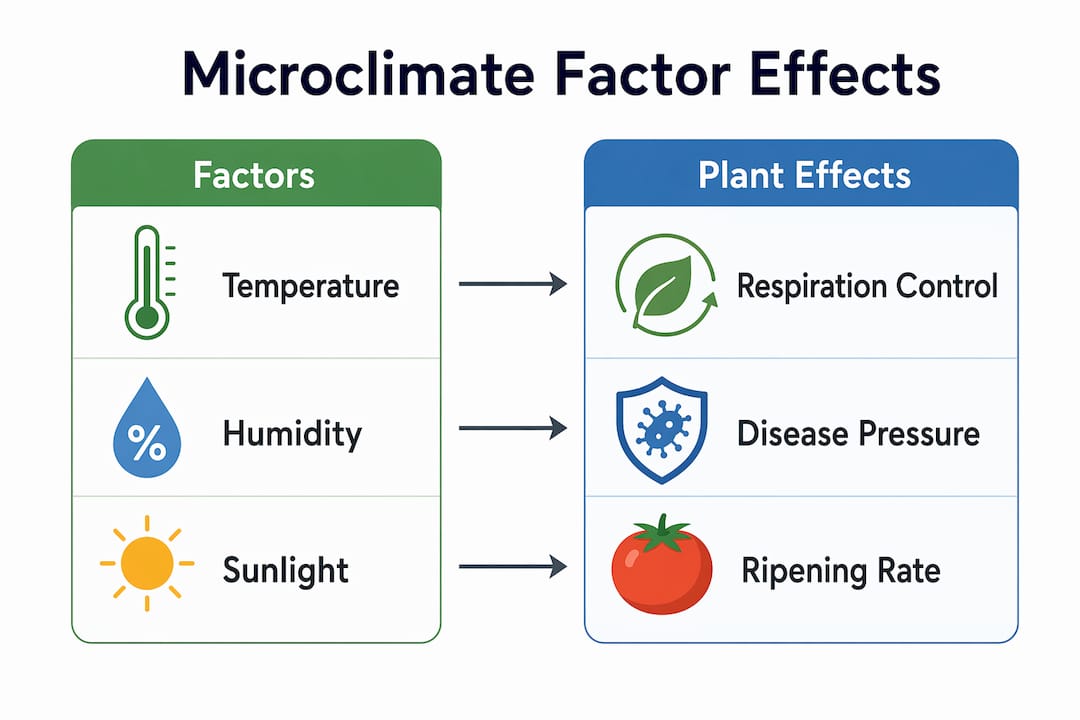 Infographic showing microclimate factors and plant effects