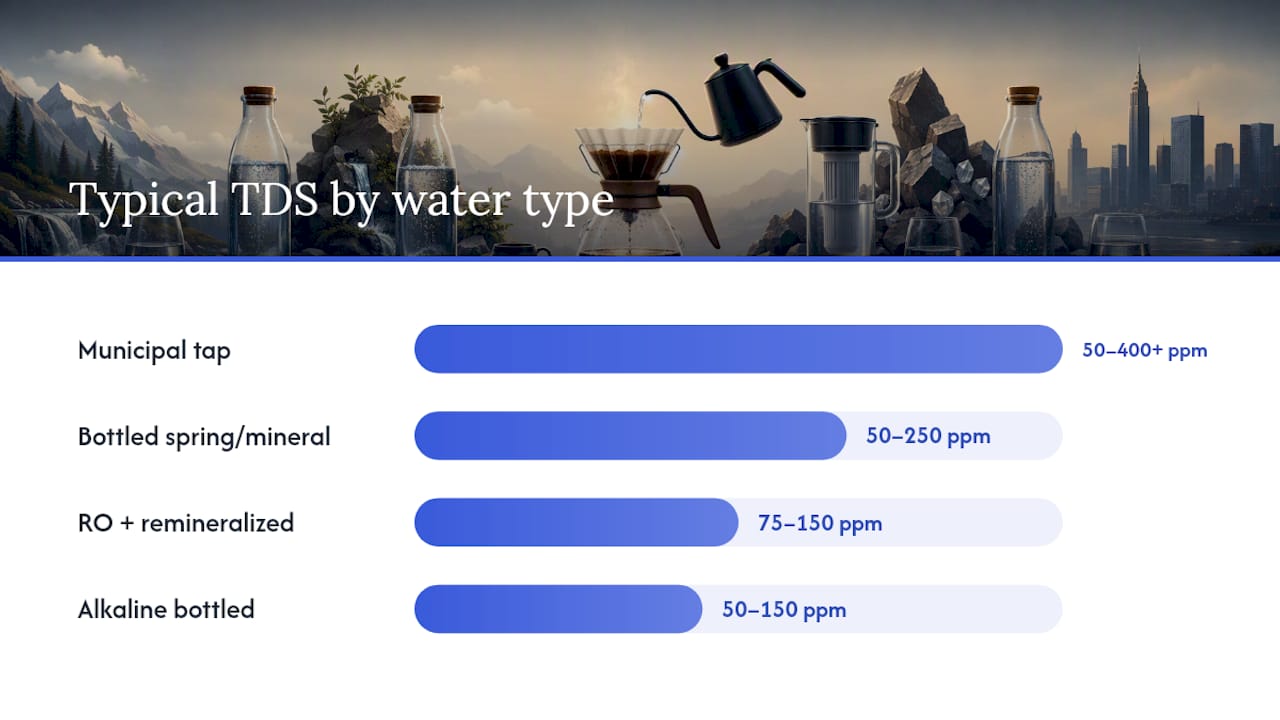 Diagram comparing brewing water types and characteristics