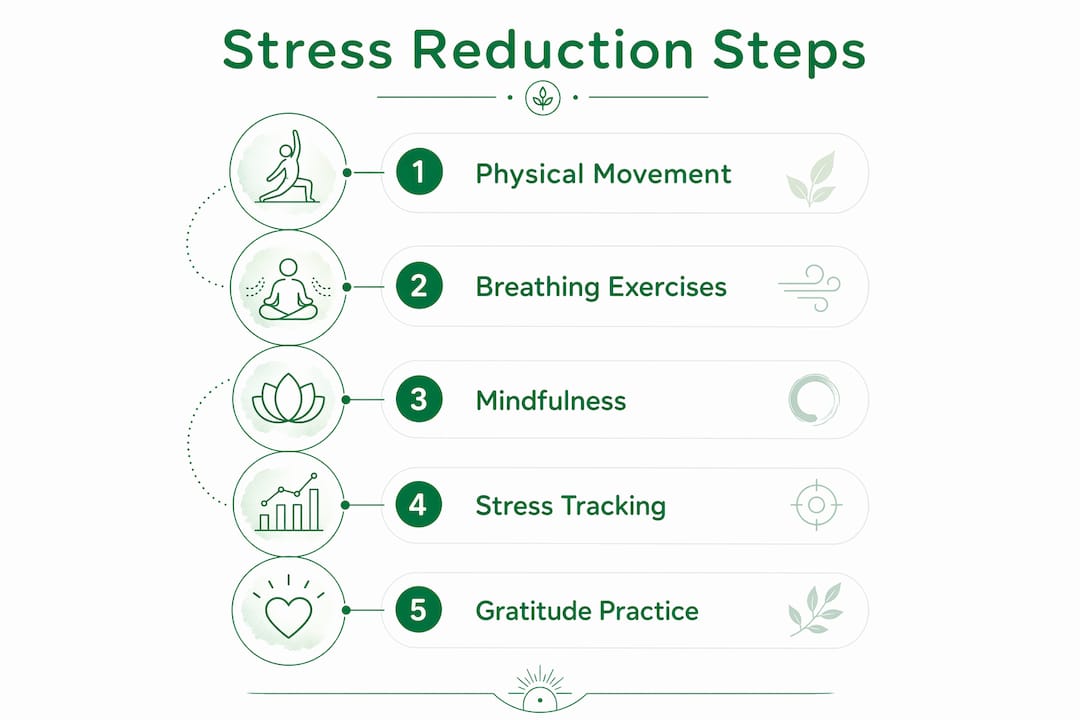 Infographic outlining stress reduction steps