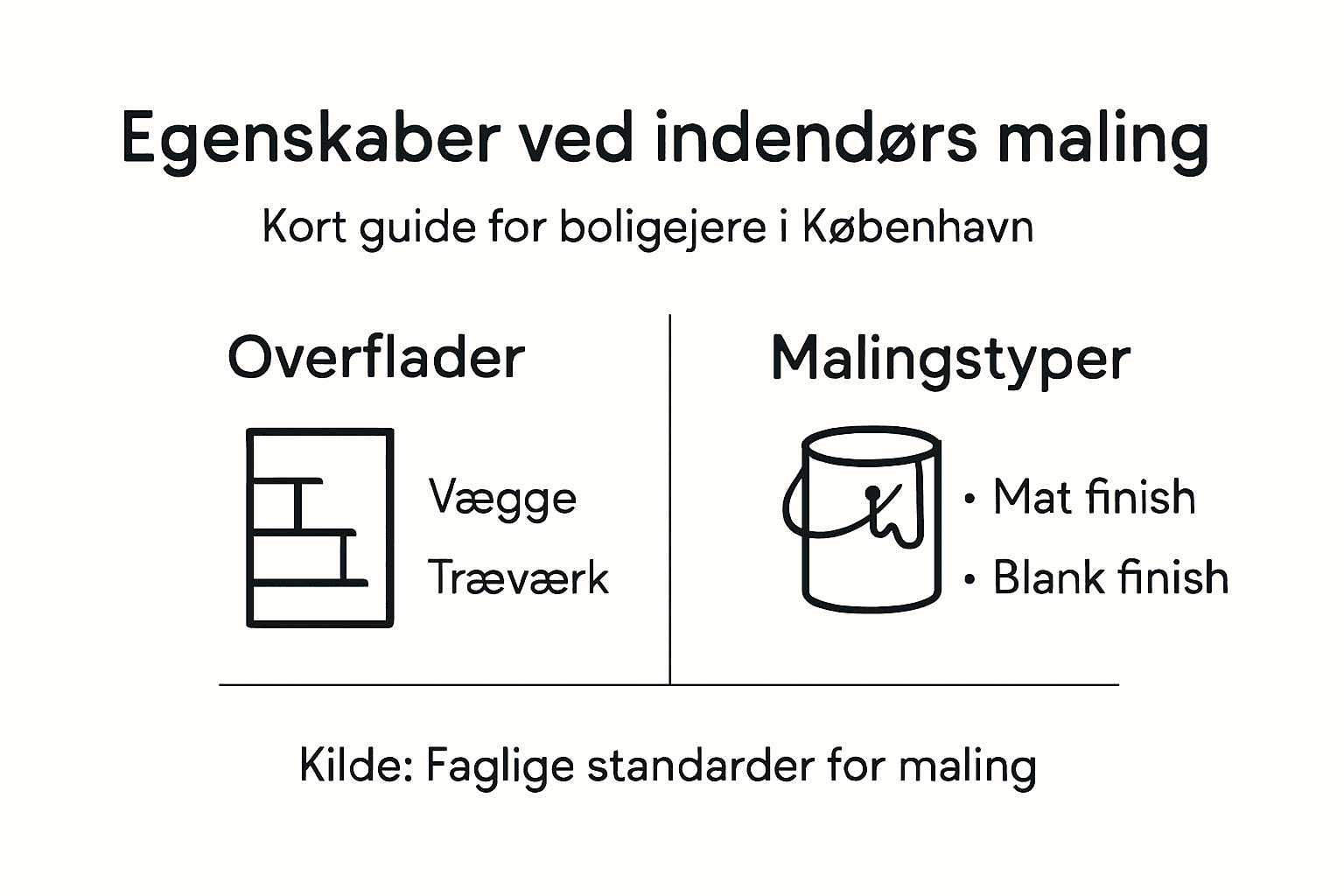 Grafisk oversigt over de vigtigste kendetegn ved maling til indendørs brug