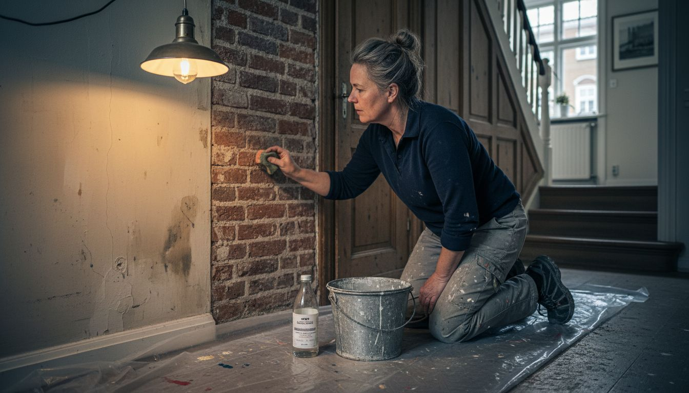 Kvinden gennemgår og gør rent på forskellige typer vægge