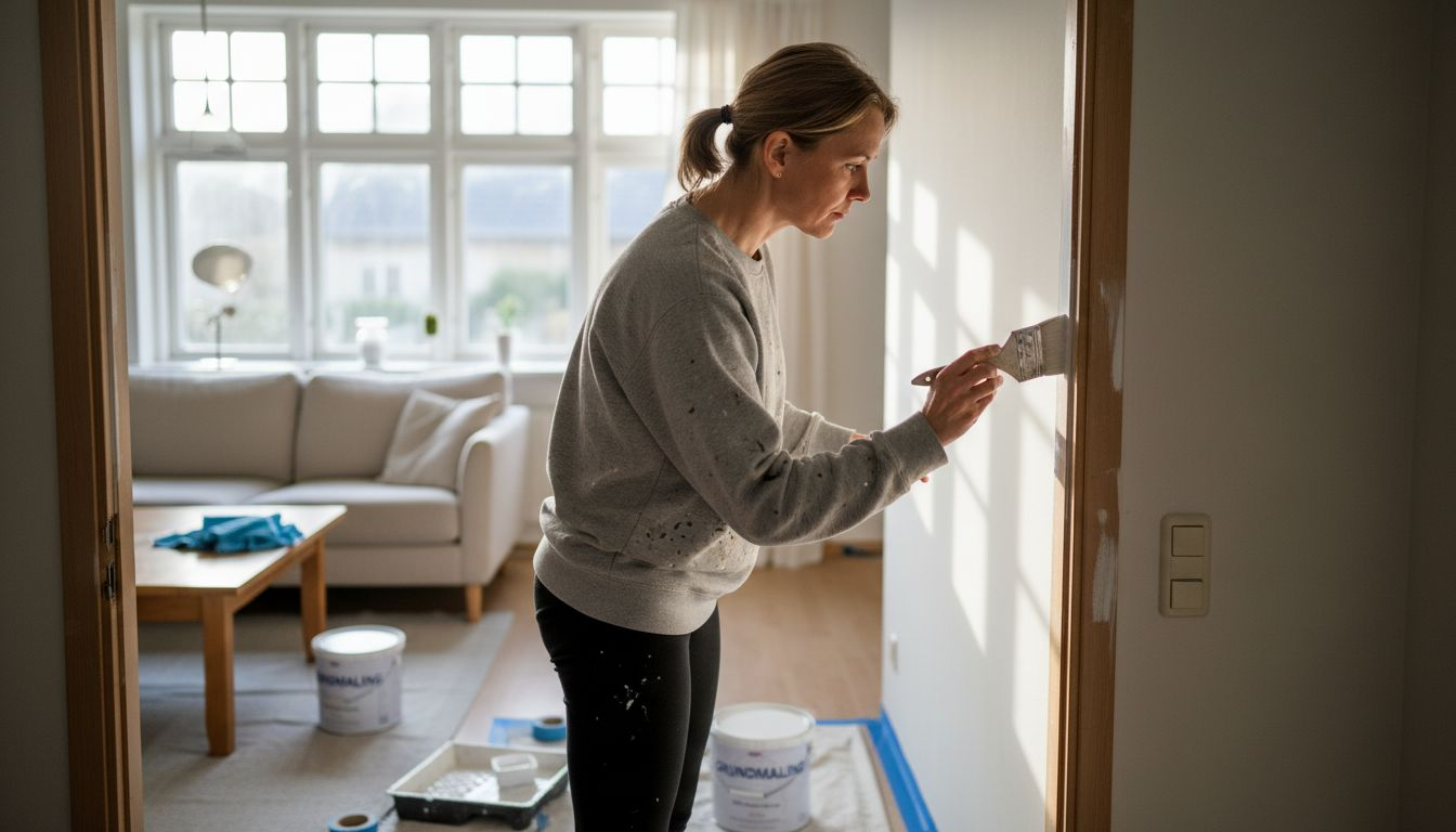 En kvinde er i gang med at grunde en trædørkarm.
