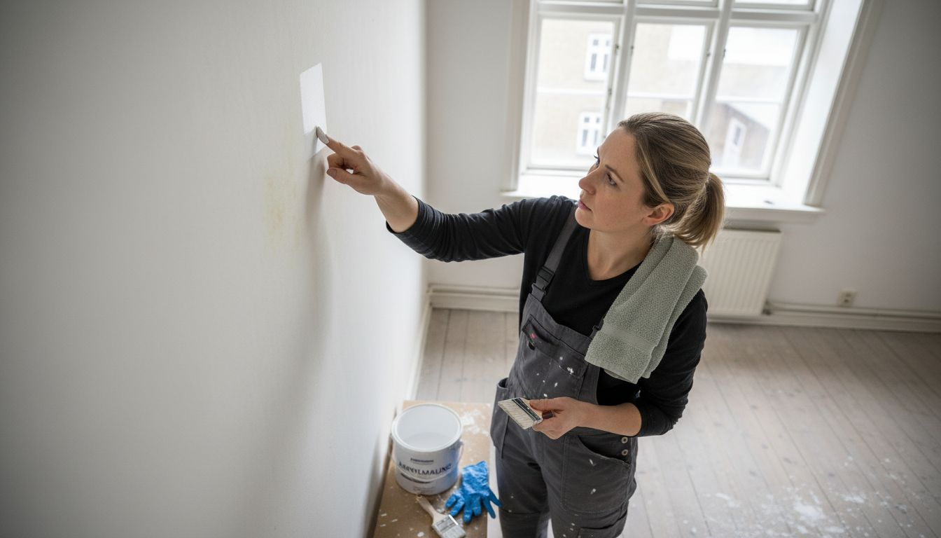 En boligejer prøver at male på loftet for at se, hvordan farven tager sig ud.