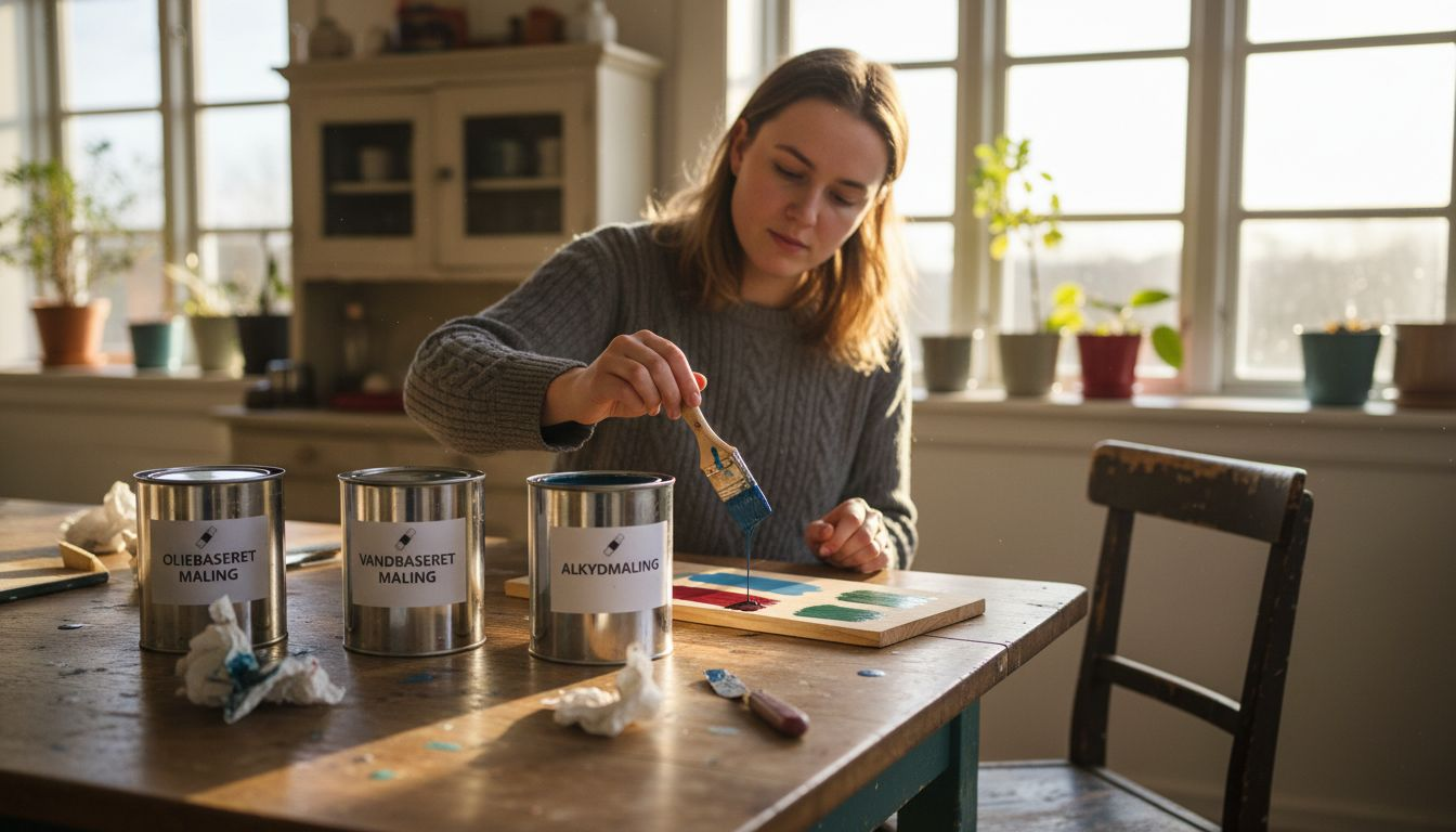 Kvinde udvælger maling til sit træprojekt