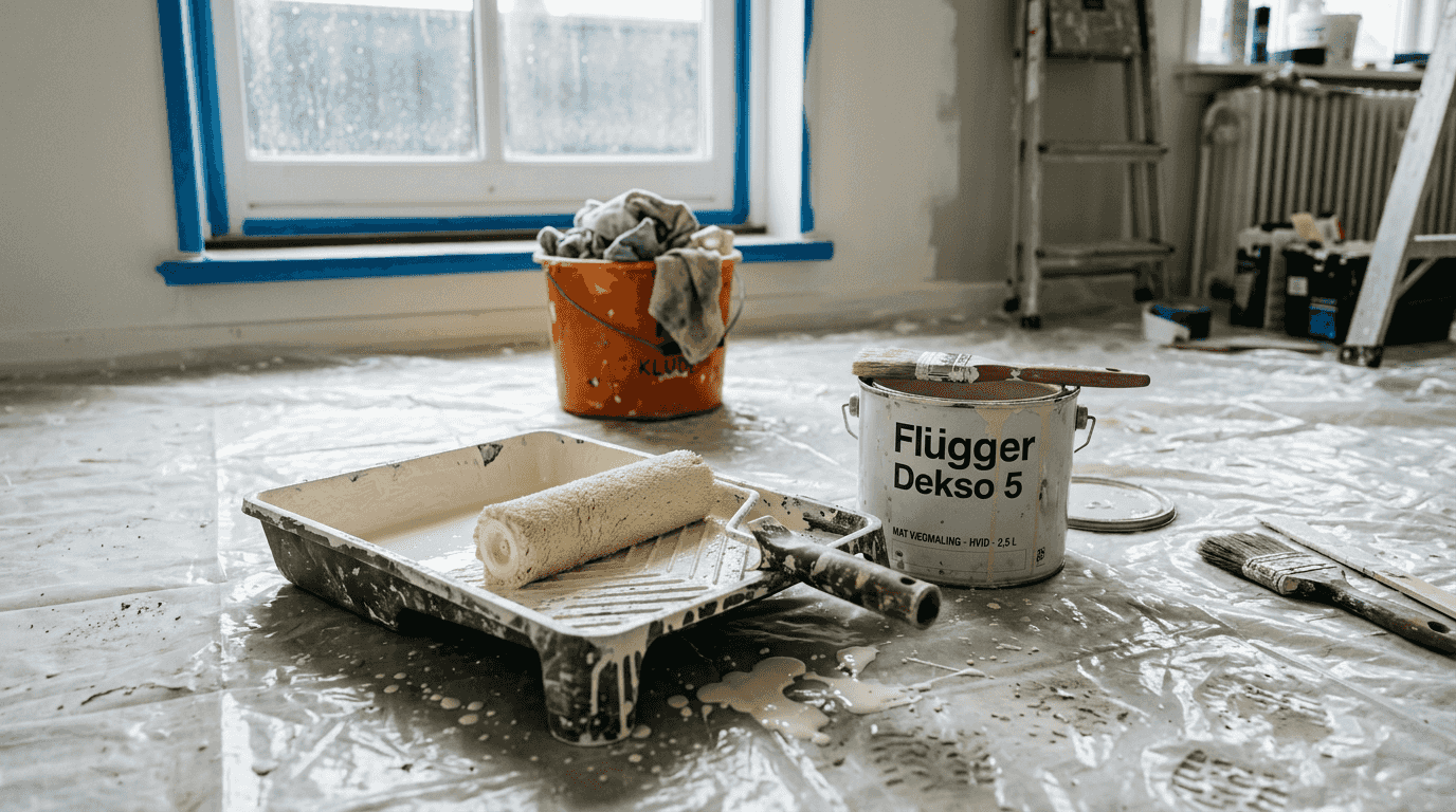 Nærbillede af malergrej og malerbakke