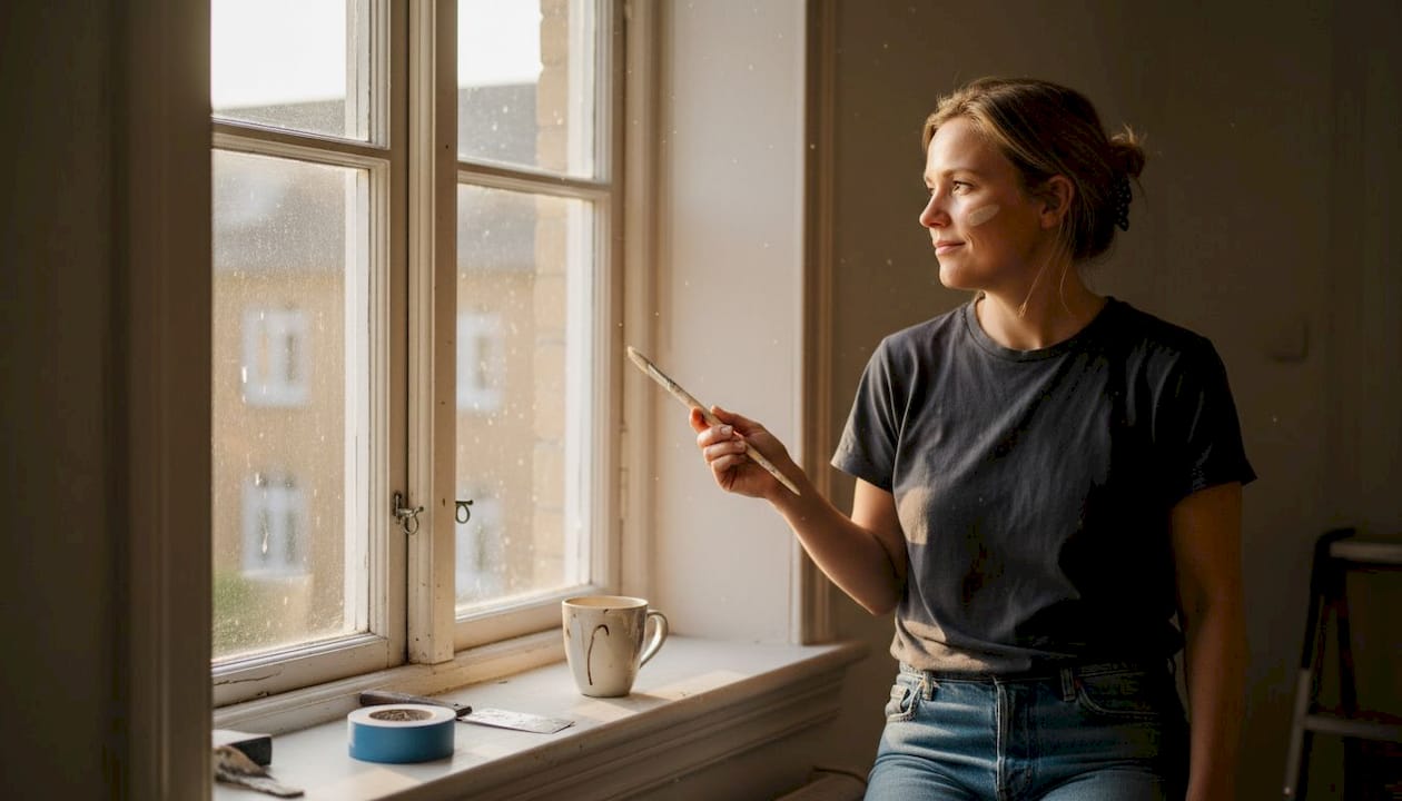 Malersvenden gør vægge og kanter klar til maling