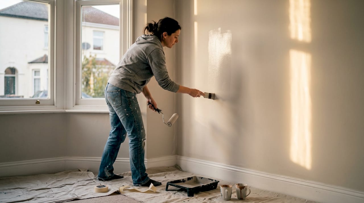 Kvinde i gang med at male med våd-i-våd-teknik