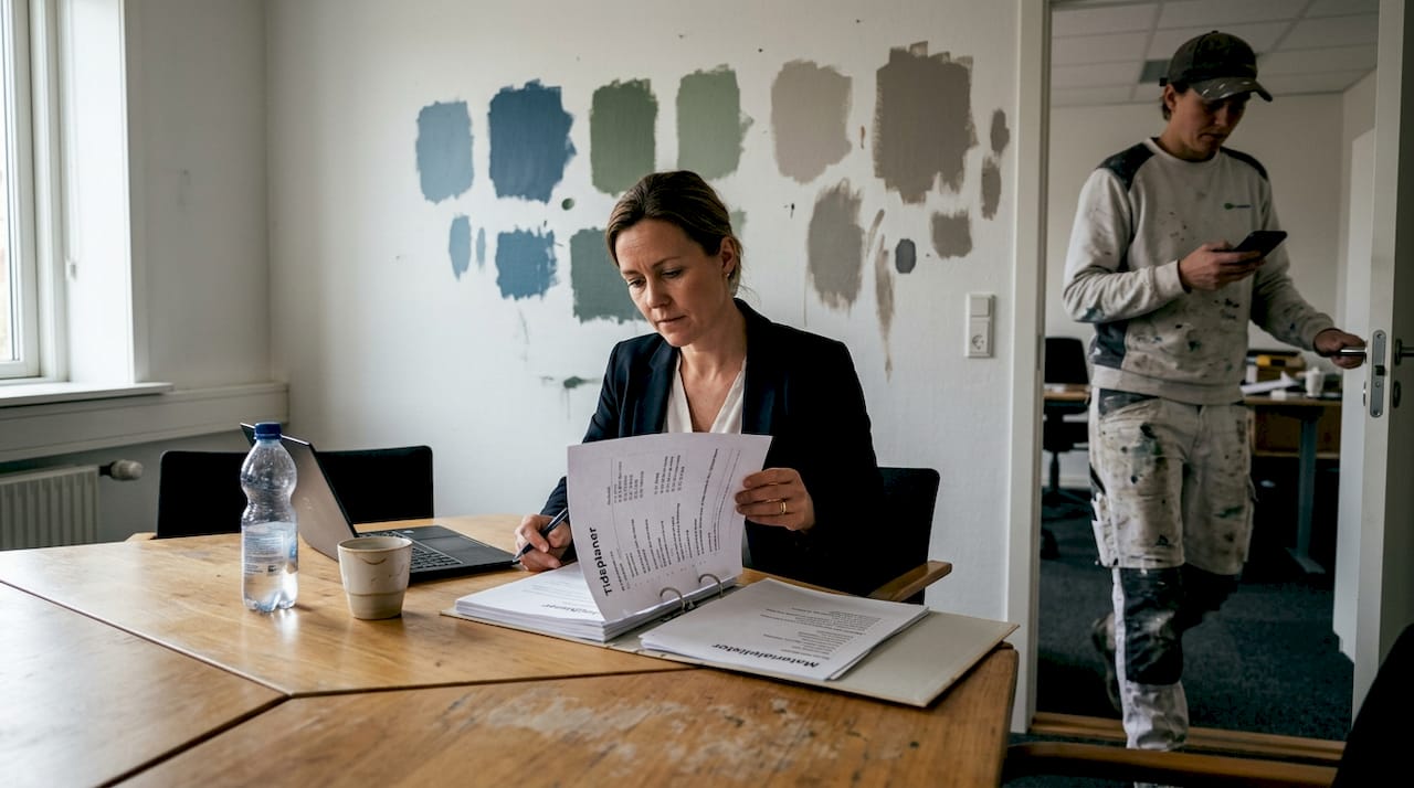 Projektlederen sidder og kigger dokumenter igennem på sit kontor