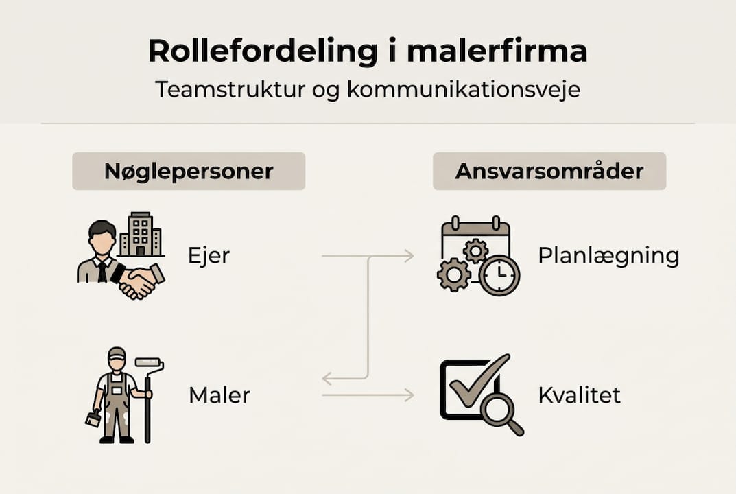 Se oversigten over arbejdsfordelingen i vores malerfirma her – grafikken giver et klart billede af, hvem der tager sig af hvad.