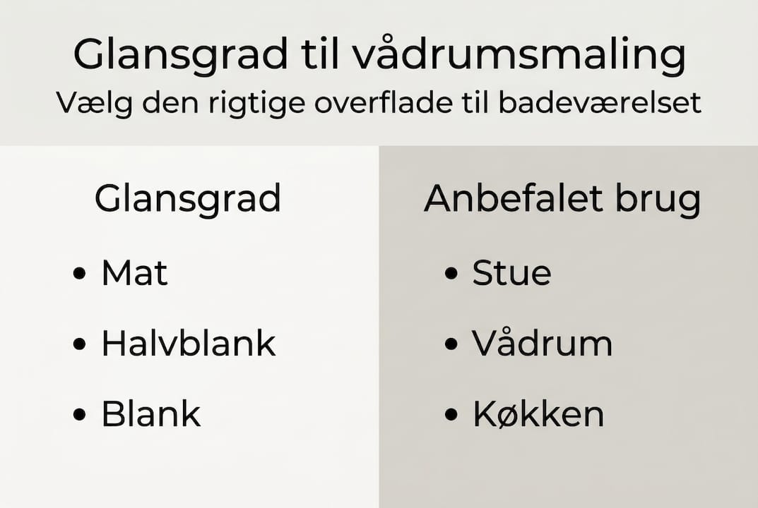 Se oversigten over de forskellige glansniveauer og hvilke rum de passer bedst til.