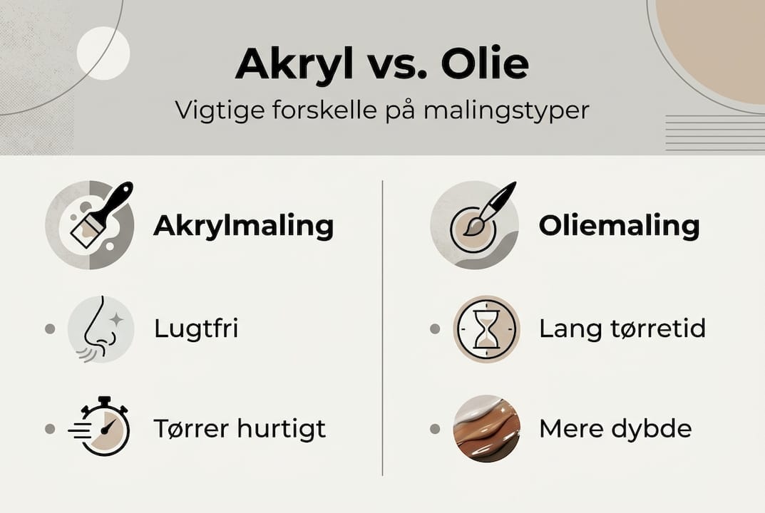 Se vores infografik, hvor vi sætter akrylmaling og oliemaling op mod hinanden