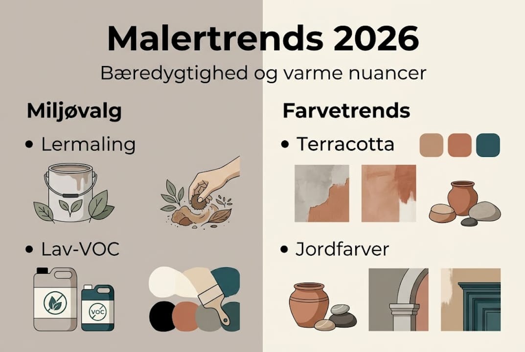 Grafisk oversigt over de nyeste malertendenser og fokus på bæredygtighed