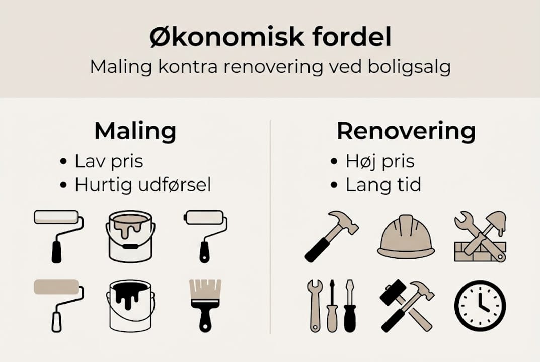 Se vores infografik, hvor vi sætter maling og renovering op imod hinanden og viser forskellene.
