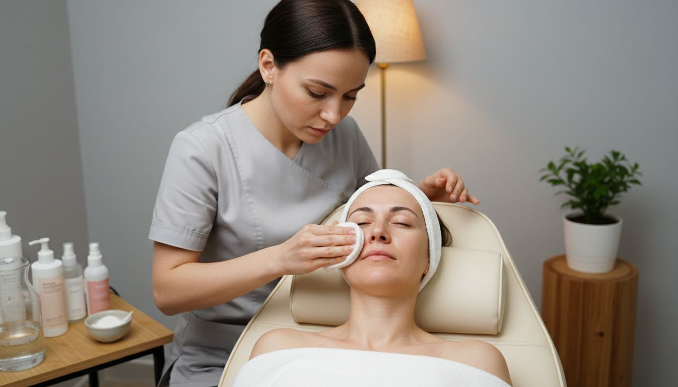 Una especialista en estética ofrece una limpieza facial profesional para cuidar y revitalizar tu piel.