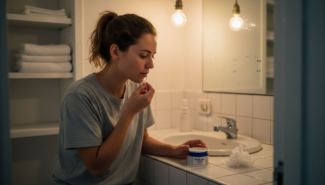 Tras finalizar el tratamiento, una mujer se aplica una crema para hidratar sus labios.