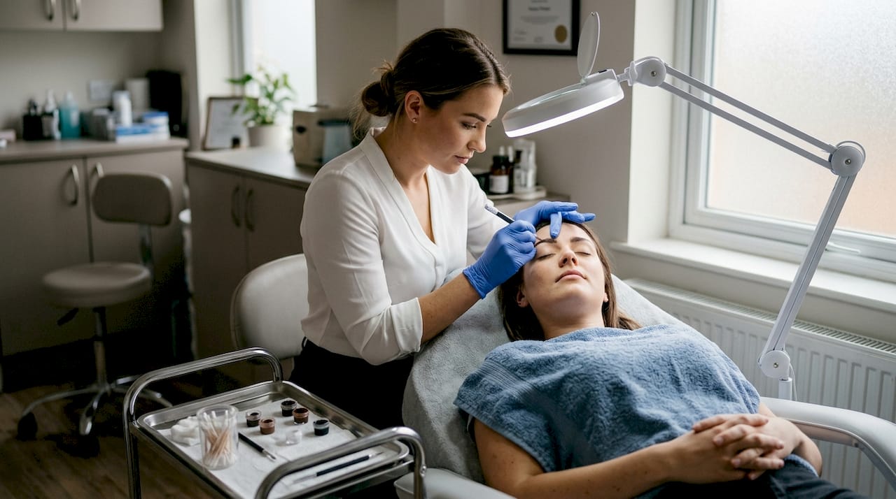 Sesión de microblading en un centro de estética
