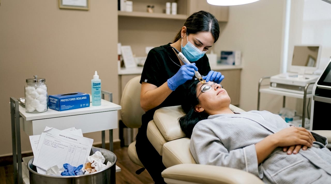 Especialista aplicando láser para remover manchas de pigmentación