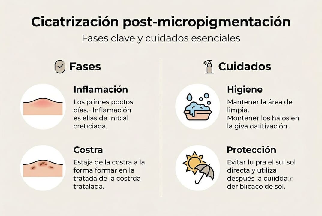 Guía visual sobre las etapas y recomendaciones para el cuidado de la micropigmentación