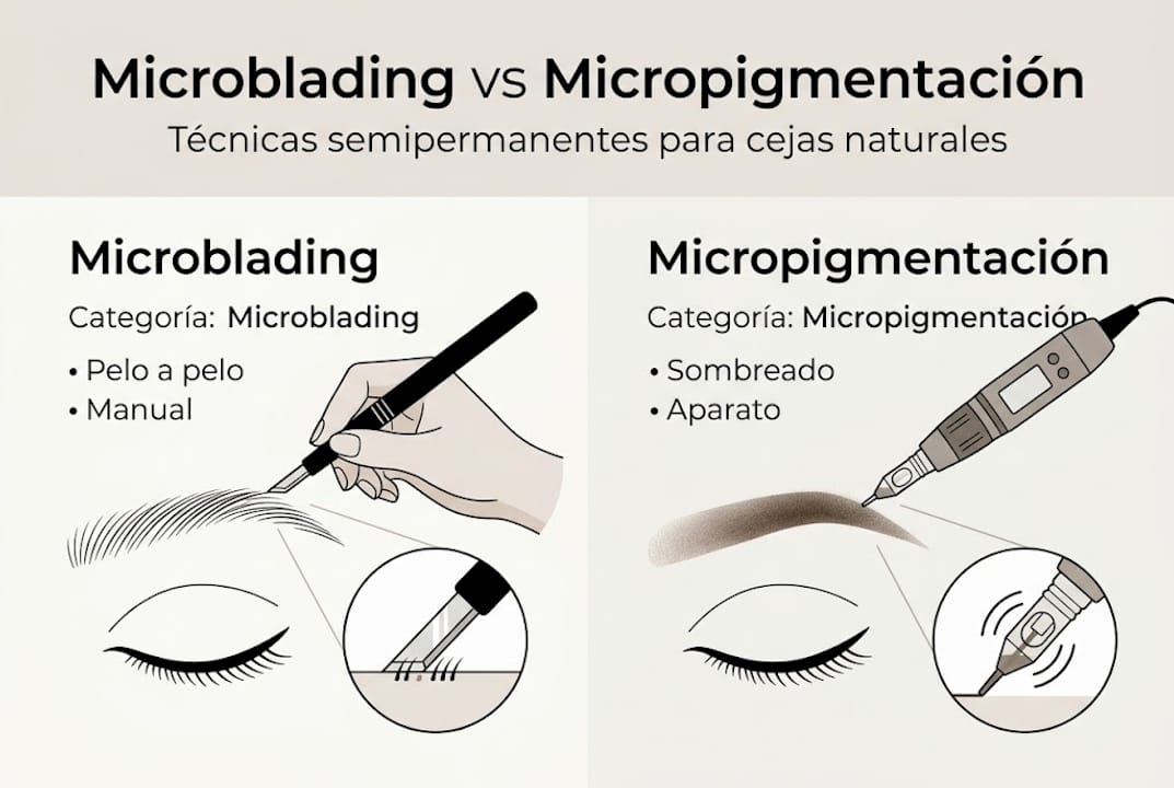 Guía visual sobre técnicas de microblading y micropigmentación de cejas
