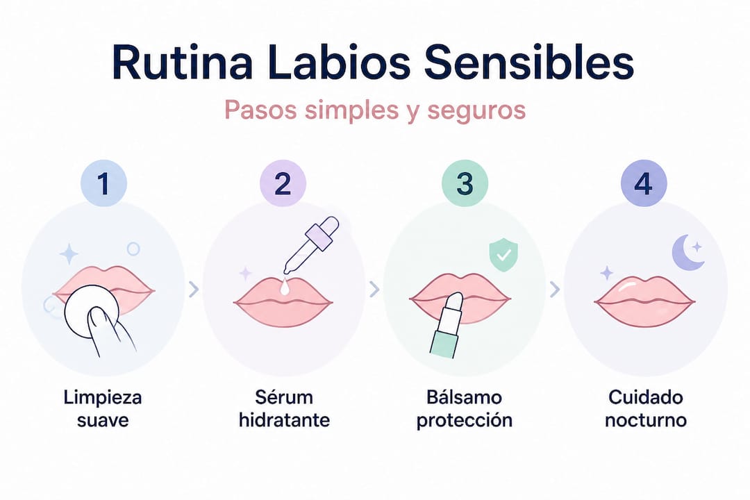 Infografía: cómo cuidar tus labios sensibles paso a paso en tu rutina diaria