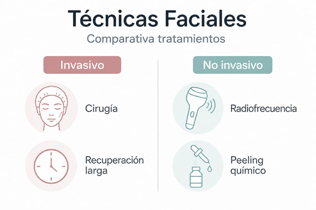 Infografía: diferencias entre tratamientos faciales invasivos y no invasivos