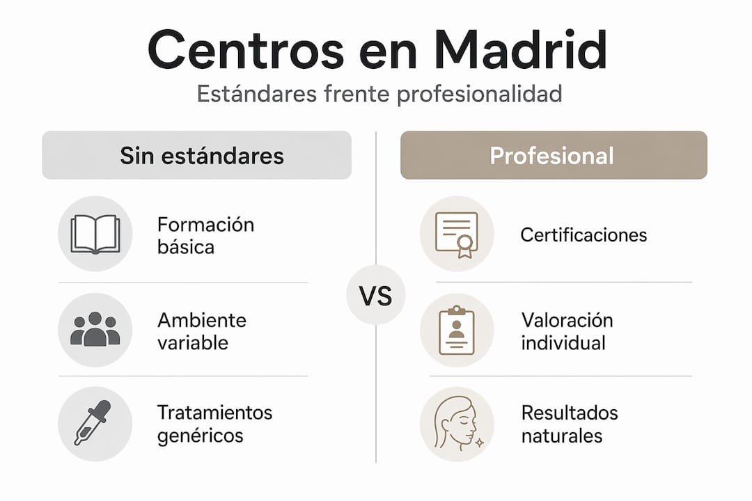 Infografía que muestra las diferencias entre centros profesionales y centros no profesionales