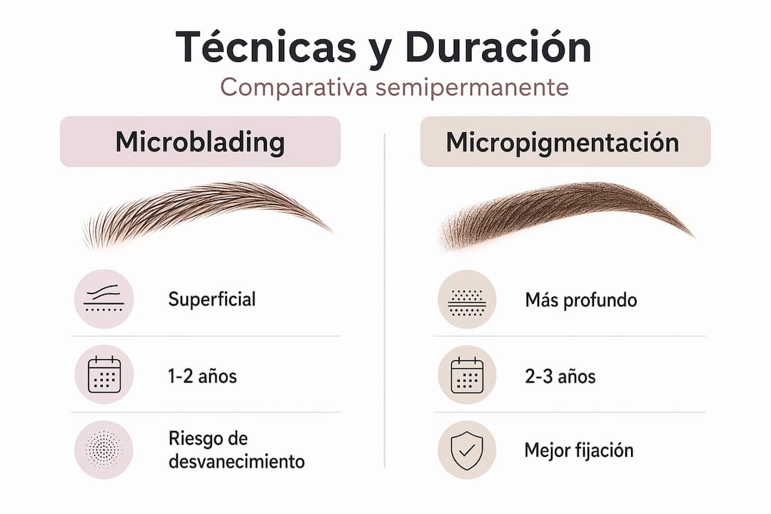Infografía sobre las diferentes técnicas para dar forma a las cejas y cuánto tiempo duran sus resultados