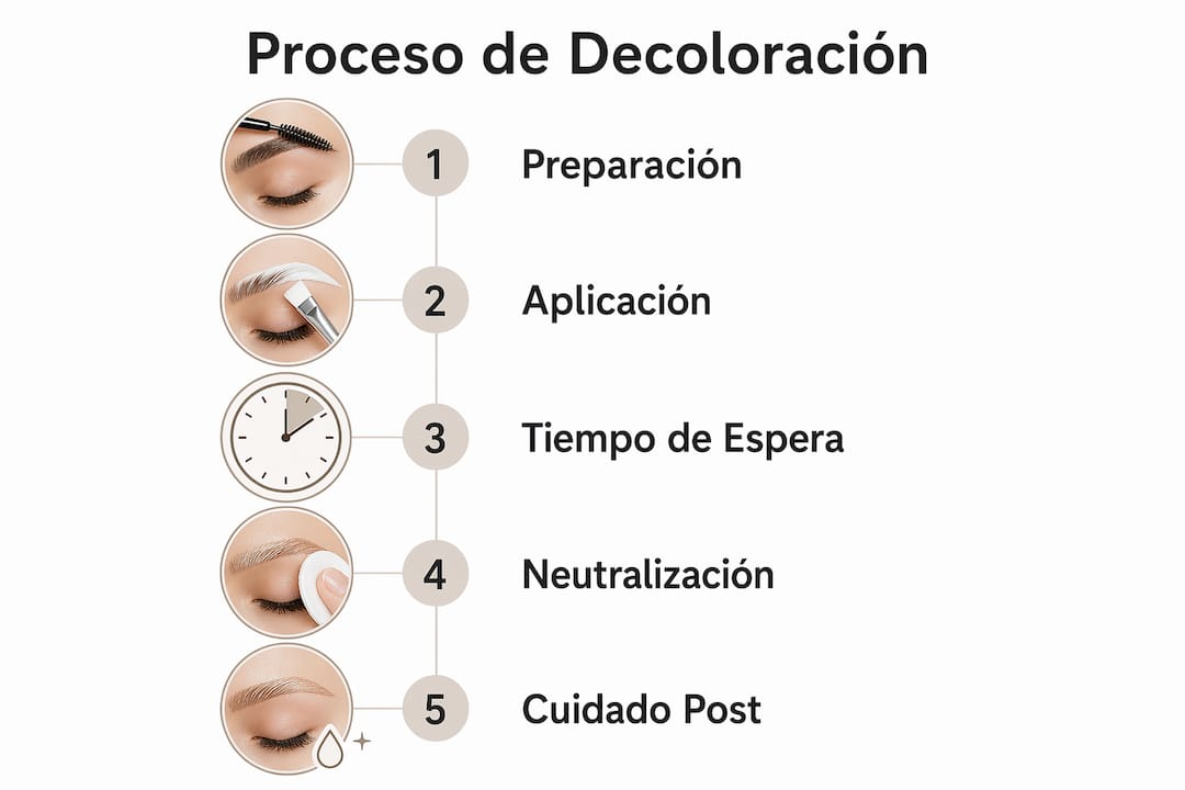 Infografía que muestra el paso a paso para decolorar las cejas