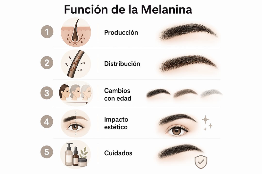 Infografía que ilustra las diferentes fases en las que la melanina actúa sobre las cejas