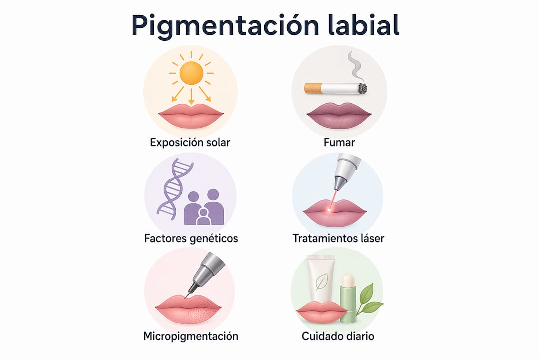 Infografía sobre las principales causas de la pigmentación en los labios y cómo tratarla