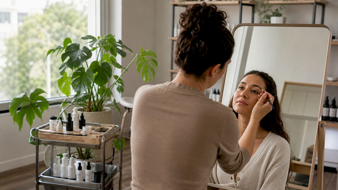 Manos expertas diseñando cejas que realzan y armonizan con la forma de tu rostro.