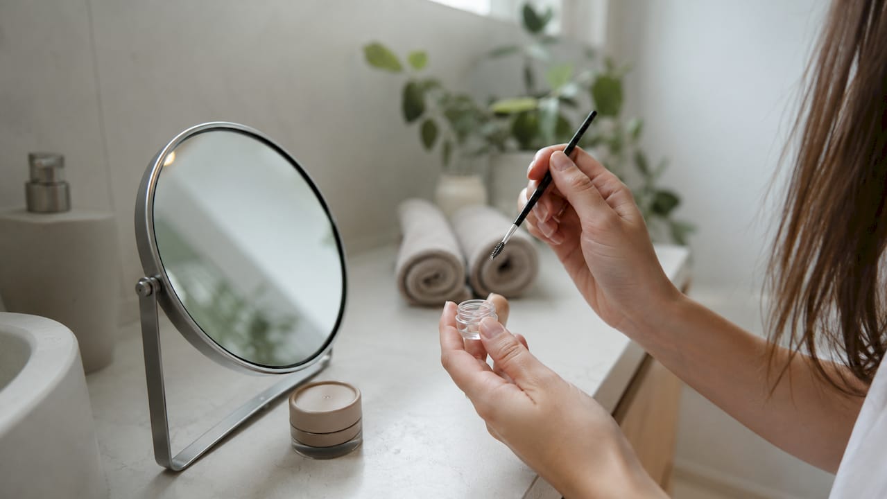 Aplicación de maquillaje en las cejas con las manos