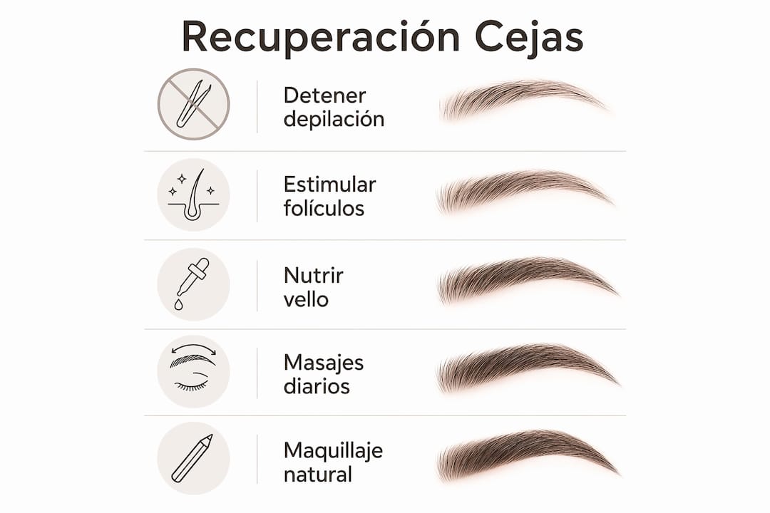 Infografía con los pasos esenciales para recuperar unas cejas bonitas