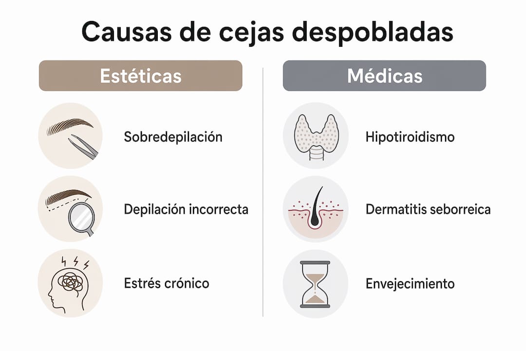 Infografía sobre las principales razones estéticas y de salud que provocan la pérdida de densidad en las cejas