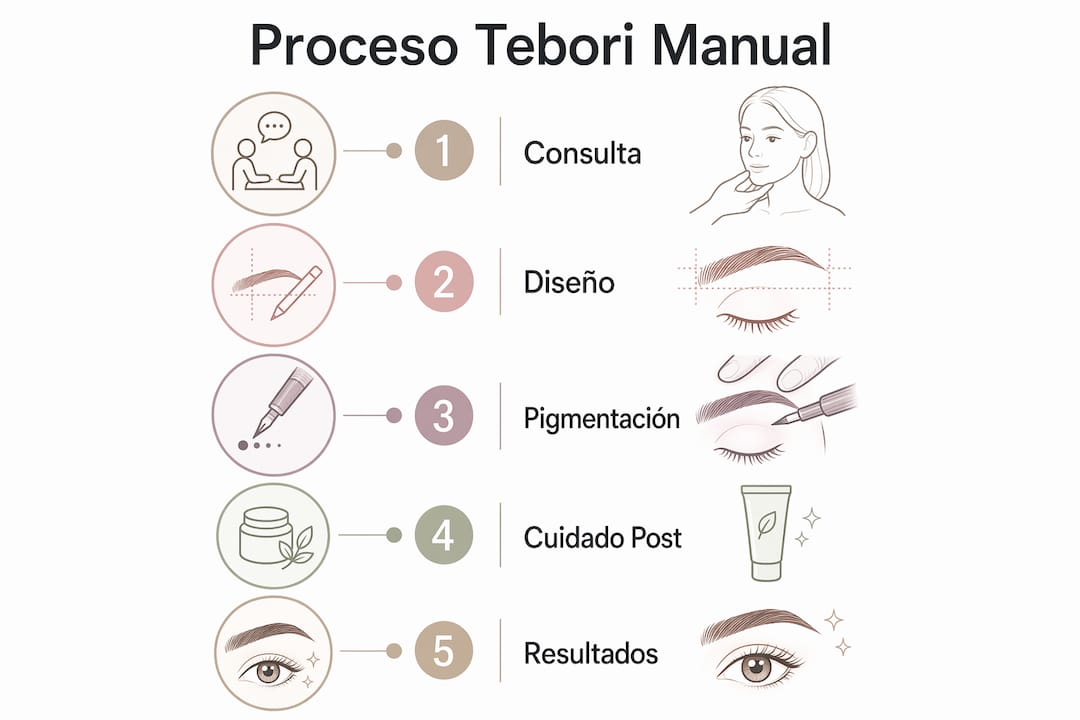 Infografía con los pasos esenciales del método tradicional tebori