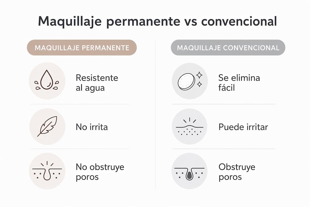 Infografía: diferencias clave entre maquillaje permanente y maquillaje tradicional