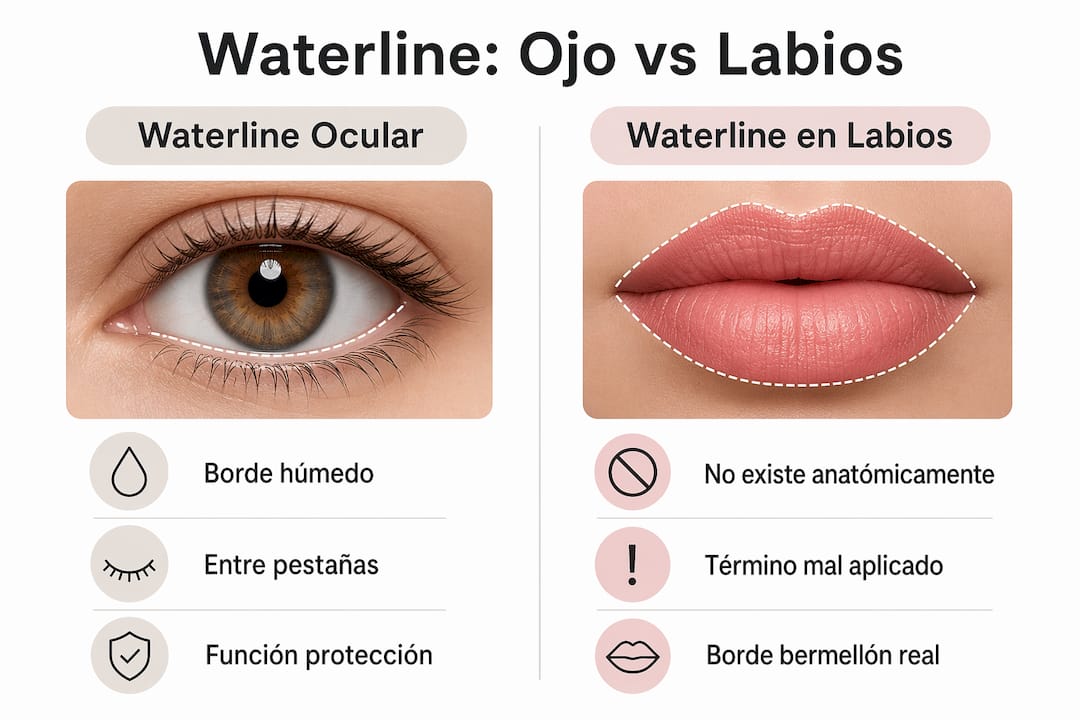 Infografía comparativa: línea de agua en ojos y labios