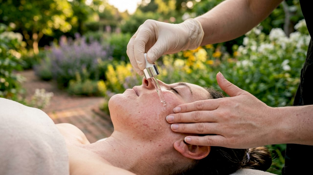 Aplicación de suero facial después de un tratamiento de microneedling