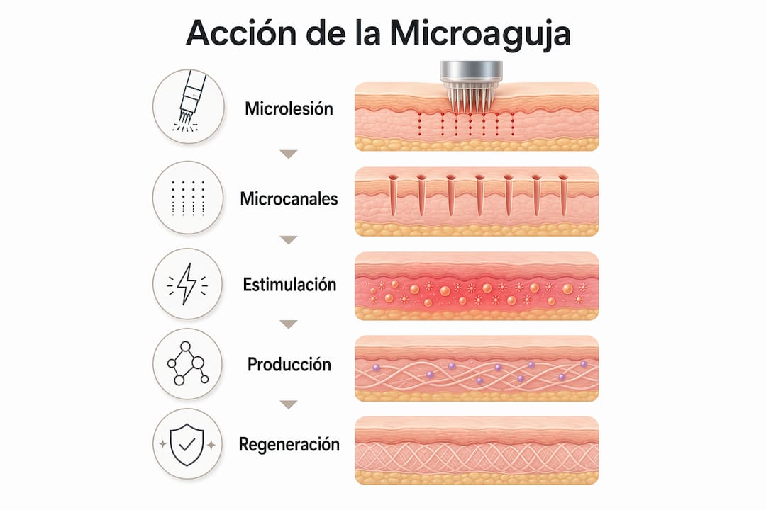 Infografía que explica paso a paso cómo actúan las microagujas en la piel